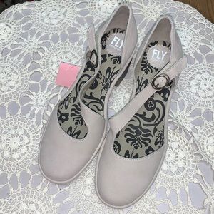 Fly London asymmetry leather heels Velcro strap cushion new qvc